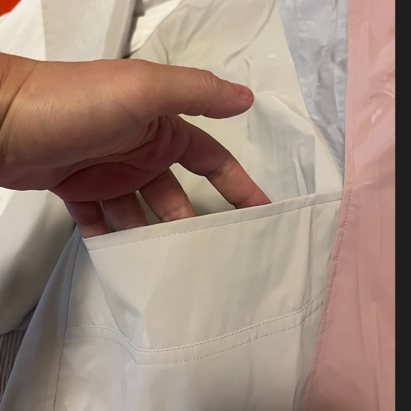 Zara retro pastel pink, off white and blue rubberized hooded jacket EUC - Picture 5 of 12